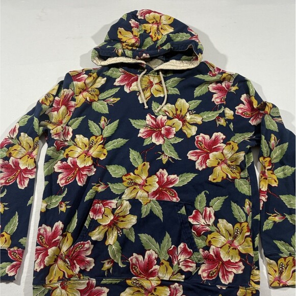 Polo Ralph Lauren Mens Floral Cotton Spa Terry Hoodie Pullover Sweatshirt Blue L - Picture 2 of 13